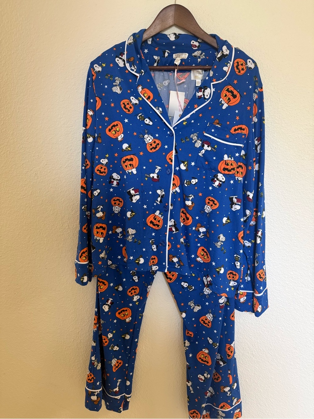 Blue Halloween Pumpkin  Pajama Set with White Piping